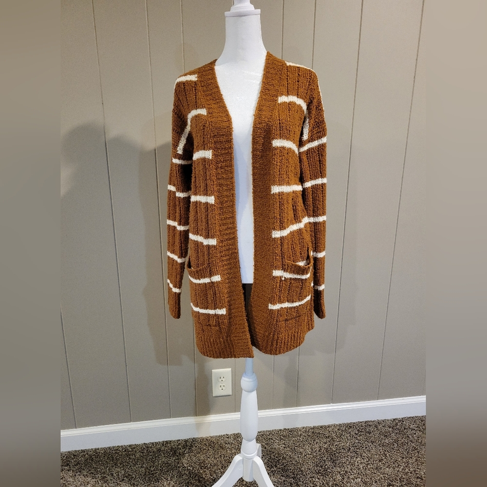Pink Rose Brown and White Striped Cardigan